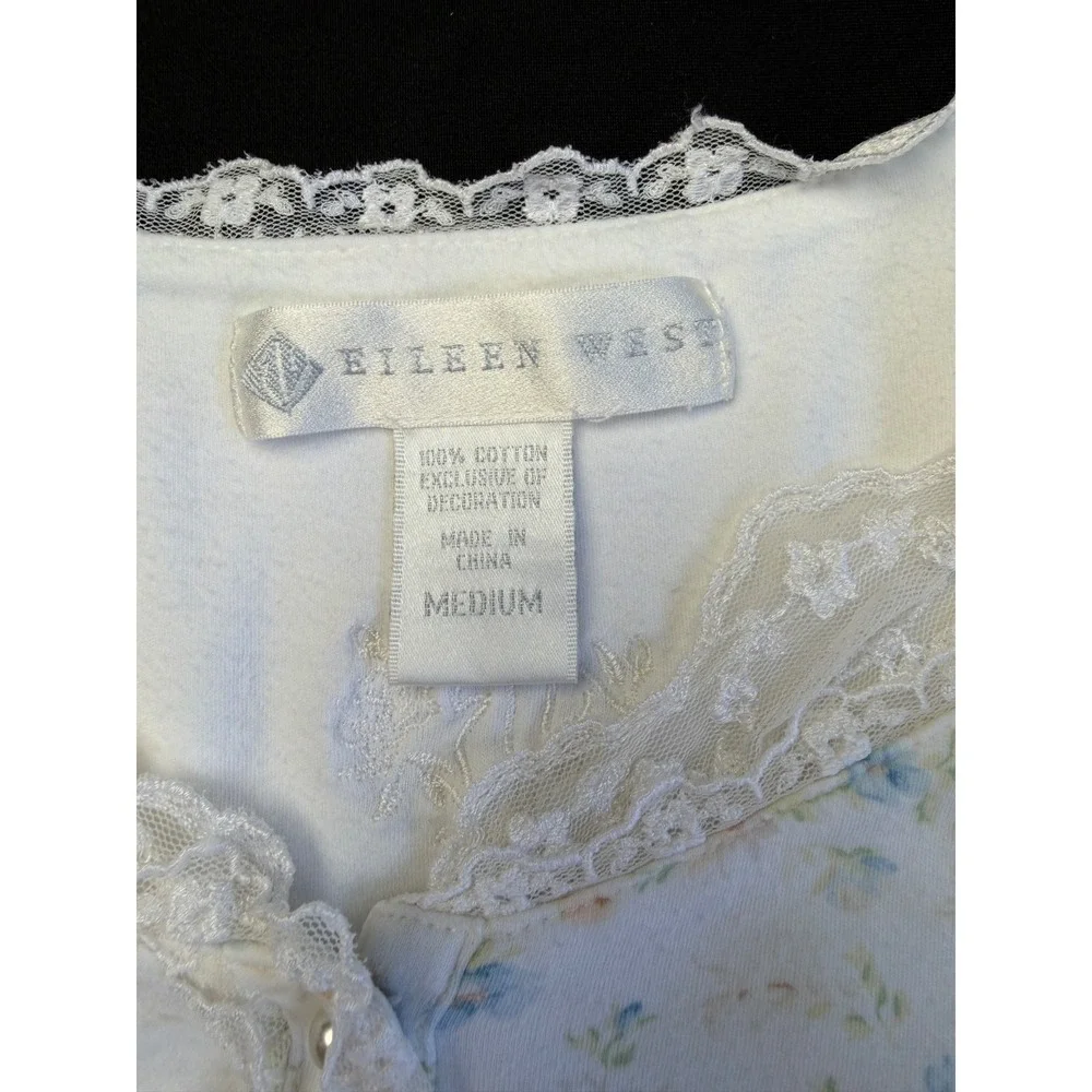 Eileen West Pajama Set Floral Lace Trim Henley Top M Cropped Pants L Sleepwear